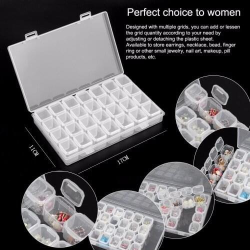28 Slots Clear Plastic Empty Storage Box for Nail Art Manicure Tools Jewelry Beads Display Storage Case Organizer Holder Z505