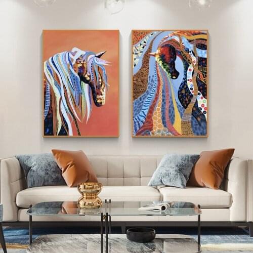 RELIABLI ART Abstarct Horse Painting Canvas Prints Wall Pictures For Living Room Home Decoration Animal Posters Colorful NOFRAME