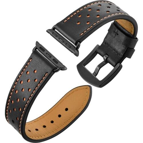 Watch Band Strap For Apple Watch 4 3 2 1 40mm 44mm , VIOTOO Black Orange Genuine Leather WatchStrap Band For Iwatch 38mm 42mm