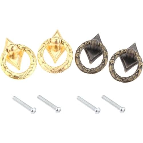2 Pcs Vintage Bronze/Gold Furniture Cabinet Knobs and Handles Kitchen Drawer Cupboard Ring Pull Jewelry Gift Box Handles 21*43mm