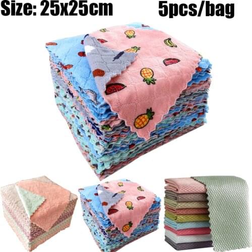 5 Pcs of Printed Fish Scale Ultra-fine Fiber Dishclothdishcloth kitchen Dishwashing Towel