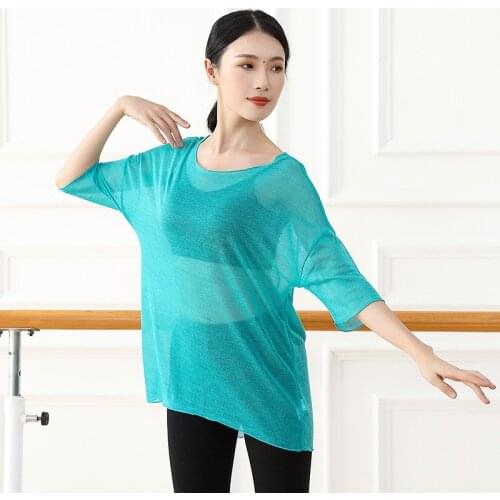 Sexy Womens Modern Dance Clothing Loose Dancer Practice Shirt Half Sleeve Classical Dancewear Snowflake Velvet Blouse Adults XL
