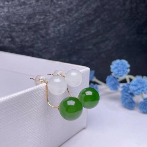 SHILOVEM 18k yellow gold real Natural white Jasper drop earring classic fine Jewelry women wedding gift 8*10mm myme0810666hby
