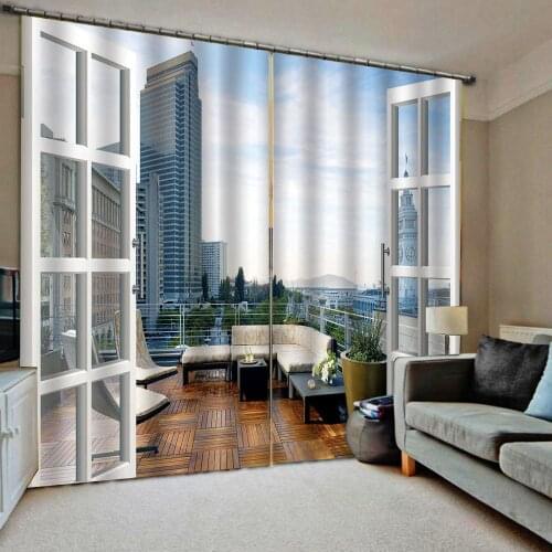 Balcony curtain Luxury Blackout 3D Window Curtain For Living Room city high building curtains