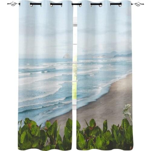 Coast Ocean Sky Green Leaves Scenery Window Curtains Living Room Kitchen Modern Home Decor Bedroom Treatment Drapes