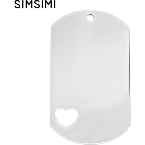 Simsimi heart dog tag blank charms pendant inside heart both sides mirror polish stainless steel good quality whosale 50pcs