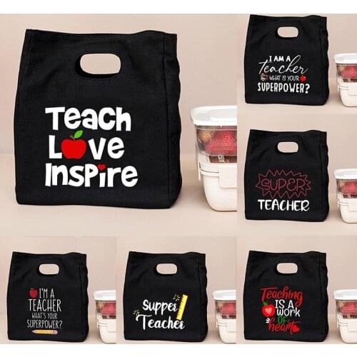 Teacher Love Inspire Print Cooler Lunch Bag Portable Insulated Bento Box Tote Thermal School Picnic Food Storage Pouch Best Gift