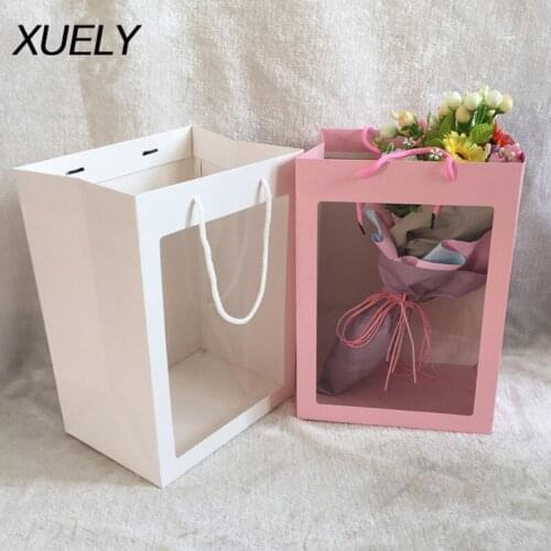 XUELY Window Tote Bag thick kraft paper bag with handles Christmas Flower Bundle Packaging Gift Bag flowers paper Gift boxes