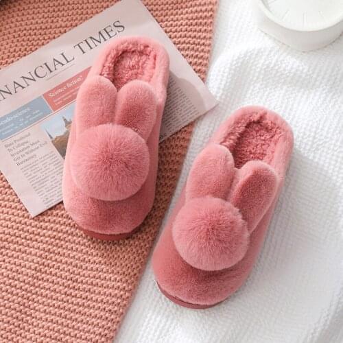 Fashion Women Slippers Winter Warm Fur Shoes Men Couples Cute Rabbit Ears Soft Sole Home Indoor Ladies Plush Slides MTX103