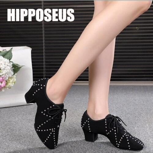 Hipposeus Latin Dance Shoes for Unisex Men Women Girls Ballroom Modern Tango Jazz Performance Practise shoes With Rhinestone