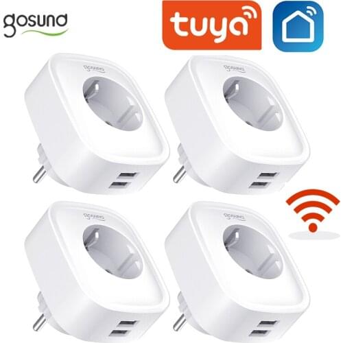 Gosund 16A 2USB Wifi Smart Eu Plug Outlet Tuya Smart Life App Remote Home Control Smart Socket Work For Alexa Google Home