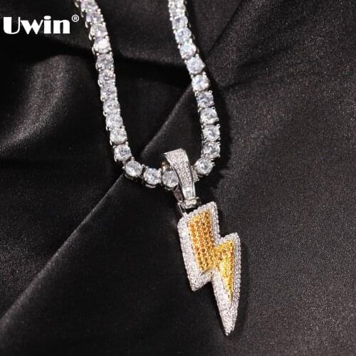 UWIN Iced Out Bling Lightning Pendants With CZ Tennis Chain Copper Material AAA Cubic Zircon Mens Hip Hop Jewelry Gift