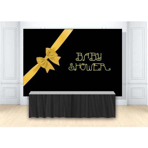 Baby Shower Party Backdrop Bowknot Themed Golden Black Background Photo Studio Dessert Cake Table Scene Setter Wall Decorations