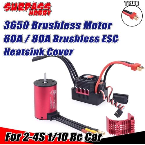 SURPASS HOBBY 3650 Brushless Motor Waterproof 60A ESC 80A 2300/3100/4500/5200/6900/7700KV HeatSink for 1/10 RC Car 2-4S Wltoys