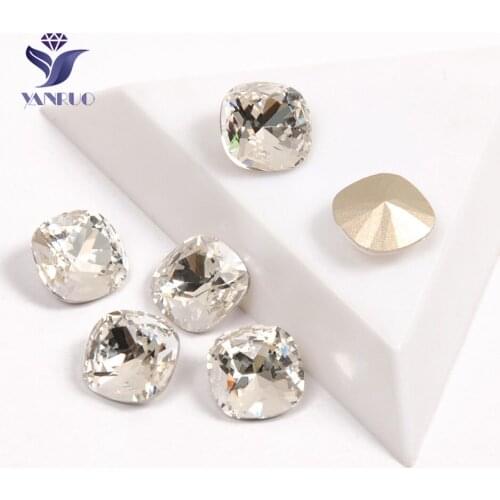 YANRUO 4470 Cushion Cut K9 Crystal Bright Stones Pointback Rhinestones Sew On Stones Sewing Rhinestones Decor Clothes Dress