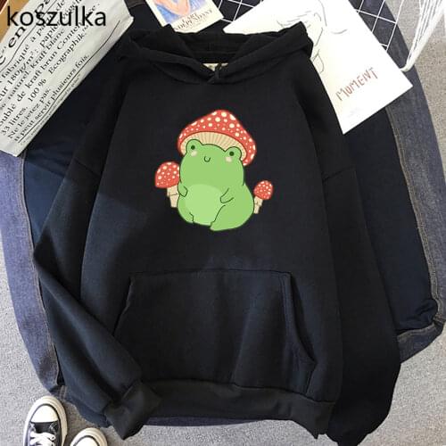 Cute Frog Mushroom Hat Hoodies Sweatshirt Plus Size Fleece Harajuku Pullovers Kawaii Hoodied Dazy Style Hoodie Women Clothes