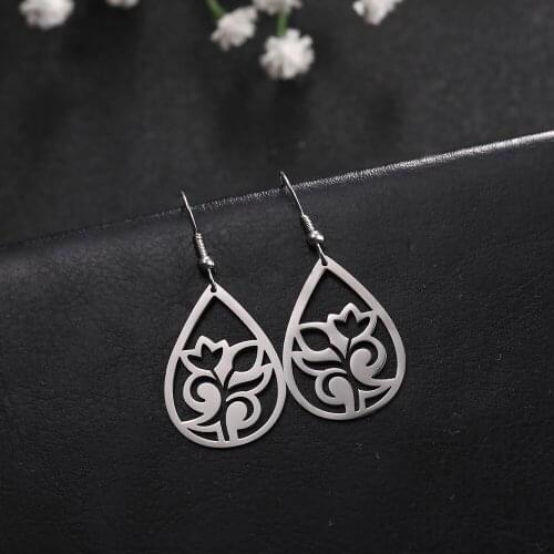 COOLTIME Pattern Gold Color Black Carved Stainless Steel Hollow Out Women Earrings Best Selling Product Christmas Gift