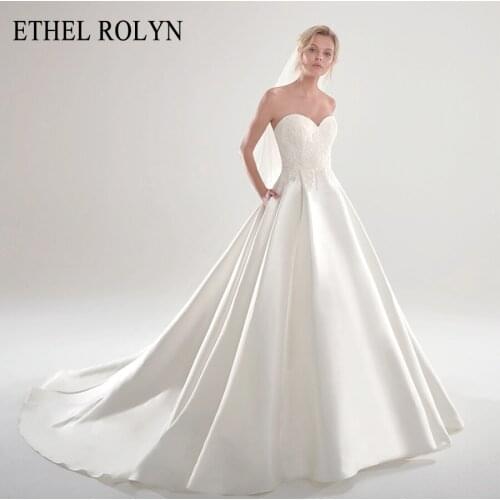 ETHEL ROLYN A-Line Wedding Dress 2021 Elegant Satin Sweetheart Appliques Bridal Backless Sleeveless Vintage Bride Gown