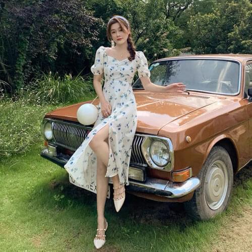 Dot Print White Slim Party Puff Sleevele Elegant Summer Long Women Dress 2021 Split Button Maxi Linen Sequin Robe Femme Vestidos