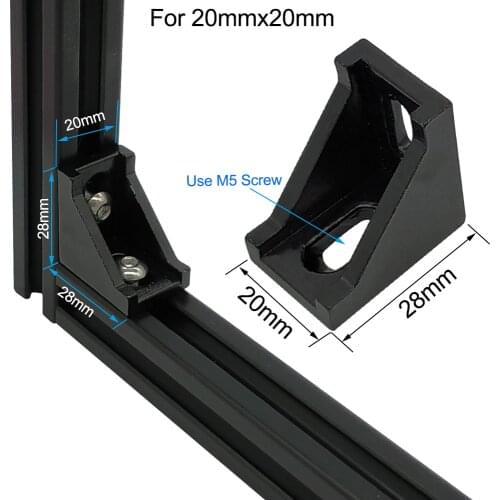 10pcs 25pcs 2020 Black Slot 6mm Corner Angle L Brackets Fasten connector Aluminum Profile Accessories