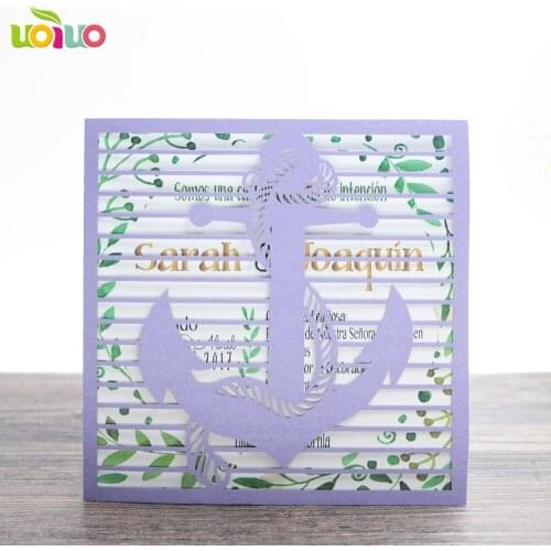 10Pcs light purple anchor Romantic Party Delicate Carved Butterlies Invitation Card Pattern Hollow Wedding Invitation Envelope