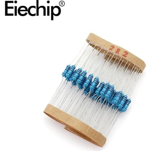 100pcs/lot 0.5W 1 ohm 1% Metal film resistor 1/2W resistance 2.2R Electronic resistors