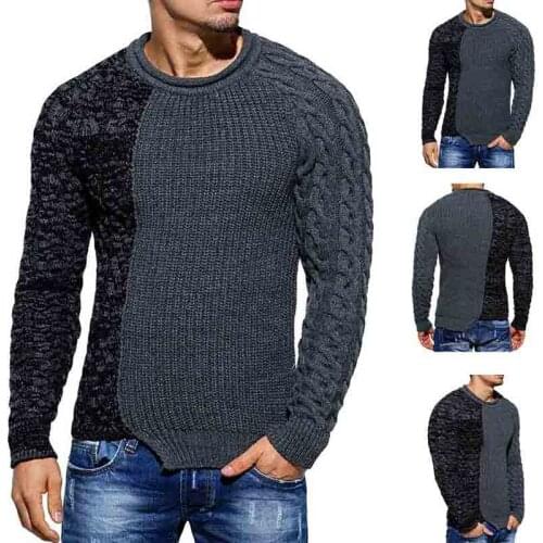 2018 mens fashion trend new sweater autumn and winter two seasons round neck pull color matching slim knit sweater