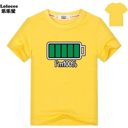 2021 T-shirt Batteries Help Me Funny Shirts cotton high quality Boys T-shirt 100% Full Energy Kids Cotton Tees