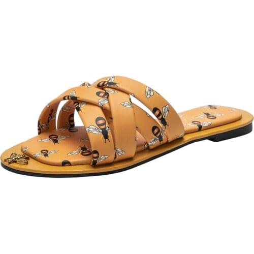 2021 Luxury Brand Design Women Slippers Bee Printing Ladies Sandals Comfortable Flip Flops Plus Size 42 Indoor Outdoor Shoes