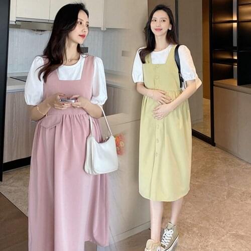 66201# Maternity Clothes Summer Cotton Short Sleeves Loose Stylish Dress Pregnant Women Suit
