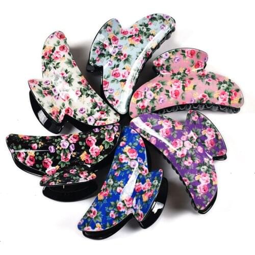 9cm Big Hair Claws Clip Flower Floral Printing Acrylic Large Her Crab Clamp For Girl Hairpins Accessories Women Haircrab 21015