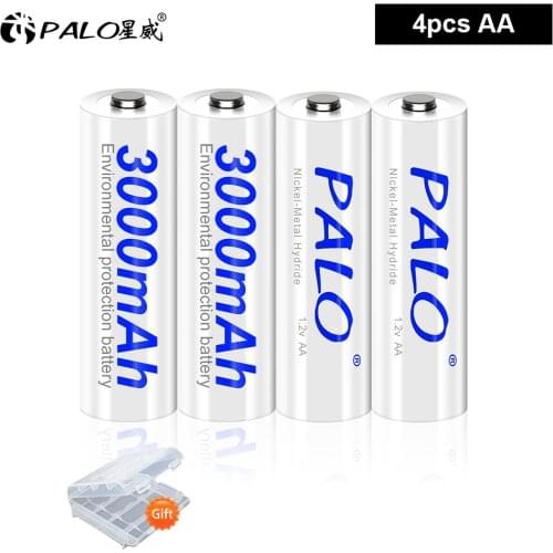 AA 3000mah nimh 1.2V rechargeable batteries + 4 Slots LCD display AA aaa battery Charger for battery aa/AAA Batteries