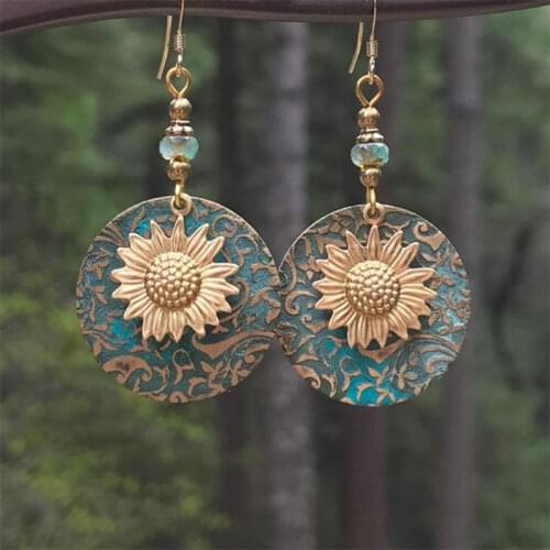 Bohemia Gold-plated Vintage Sunflower Earring Engagement Wedding Jewelry Drop Earrings for Women Girl Brincos Bijoux Wholesale