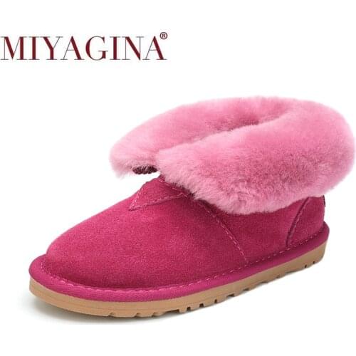 MIYAGINA High Quality Womens Australia Fashion Snow Boots Real Cowhide Leather Natural Fur Winter Boots Brand Womens Warm Shoes