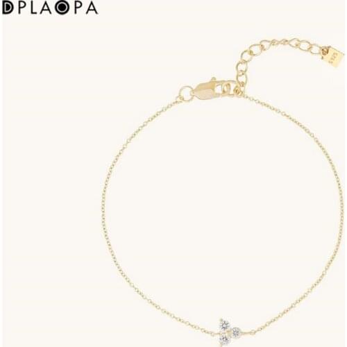 DPLAOPA 925 Sterling Silver Gold Plated Zircon CZ Three Luxury Charm Lutos Chain Bracelet Women Luxury Jewelry Gift Rock Punk