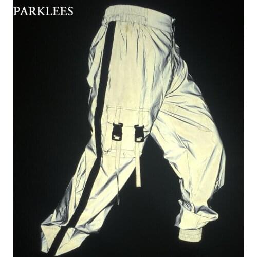 Reflective Cargo Pants Men Brand Hip Hop Fluorescent Trousers Casual Harajuku Night Sporting Jogger Pants Pantalones Hombre XXXL