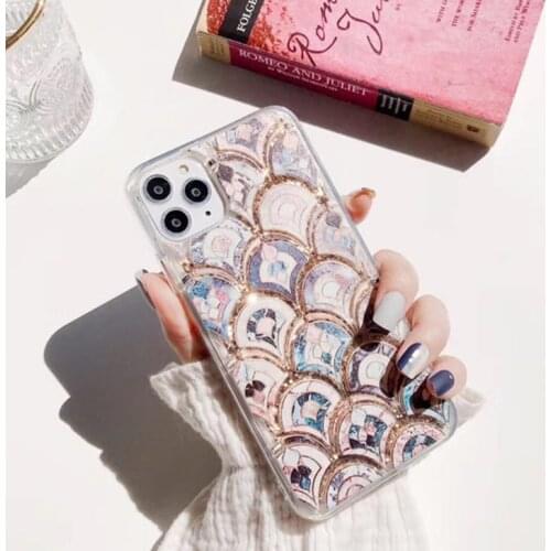 Luxury Scaly Vintage Floral Liquid Glitter edge phone case for apple iphone 12 7 8 Plus X XS XR MAX 11 Pro SE Fish scale cover