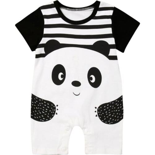 Citgeett Summer Toddler Baby Boy Girl Cartoon Panda Print Romper Jumpsuit Striped Cartoon Casual Outfit Dropshipping