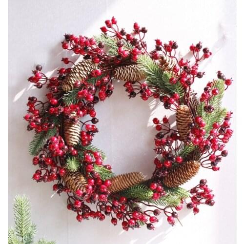 D17.70 " Christmas Door Wreath Home Decor red berry artificial flower grapevine wreath Dried flowers decor wedding decoration