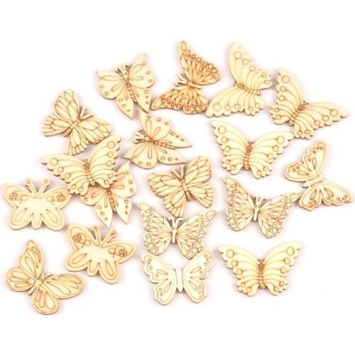 20Pcs/Pack Butterfly pattern Wooden Craft Scrapbooking Home Decoration Embellishments handicraft 25x30mm mt1999