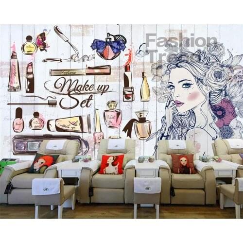 Beibehang Photo custom mural wallpaper nail shop beauty shop hand-painted girl clothing store background wall decoration