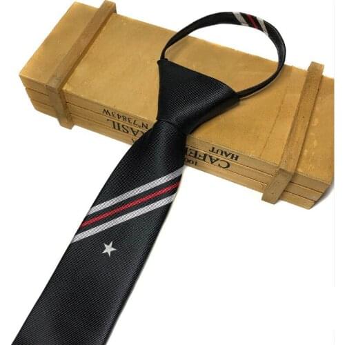 Mens Embroidered Tie Zipper Lazy Easy to Pull Korean Marriage Personality Logo Narrow Necktie 5cm Crown Animal Letter Floral