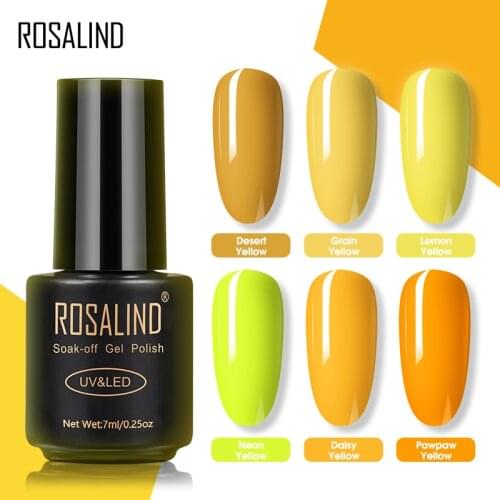 ROSALIND Gel Nail Polish Yellow Pure colors Semi Permanent Base Top Gel Polish For Nail Art Design Manicure Hybrid Varnishes