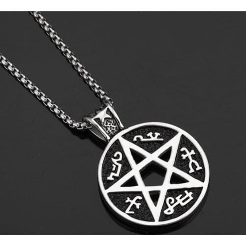 Hot Silver Color Necklaces Pendants Vintage Six words Mantra Star Pendant Necklace Women Men Six-stars Necklaces Chain