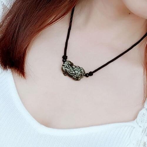 Gold Black Natural Obsidian Stone Pendant Carved Pi Xiu With Rope Chain Necklace For Women Men Pendants Necklace Wholesale