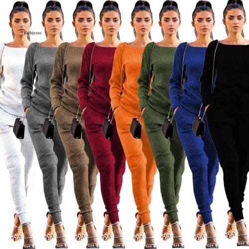 Two Piece Set Tracksuit Women Knitted Sweater Long Sleeve Pants 2 Piece Set for Women Two Pieces Sets Womens Suits
