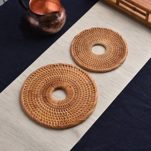 1PC Round Rattan Coasters Handmade Bowl Tea Pot Insulation Placemats Table Padding Cup Mats Kitchen Decor Accessories