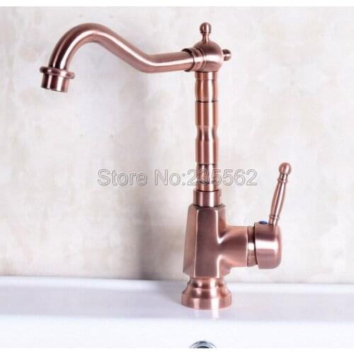 Antique Red Copper Single Handle Cold and Hot Water Kitchen Faucet Swivel Spout Faucets Washbasin Mixer Sink Taps lnf253
