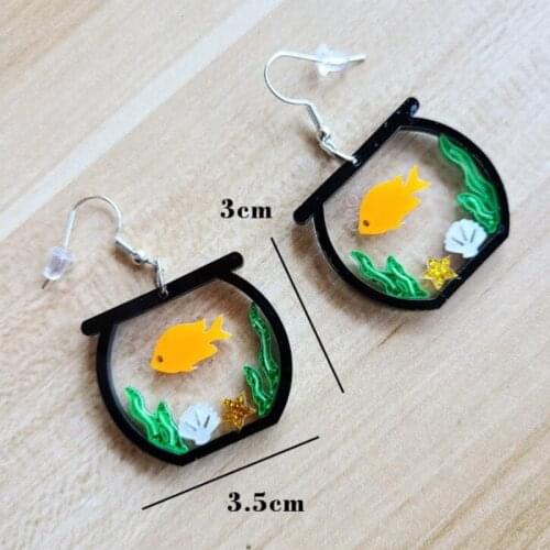 Goldfish Mini Acrylic Earrings 3D Bubble-Spitting Water Grass Shell Starfish Simulation Bathtub Dangle Earrings For Women Girls