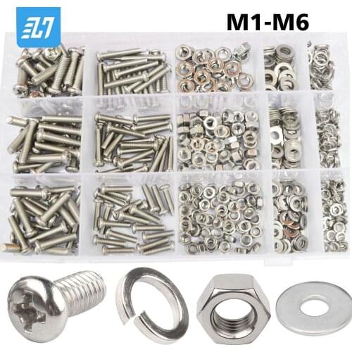 Phillips Pan Head Screw Metric Thread Round Head Bolt Assortment Kit 304 Stainless Steel M1 M1.2 M.4 M1.6 M2 M3 M4 M5 M6